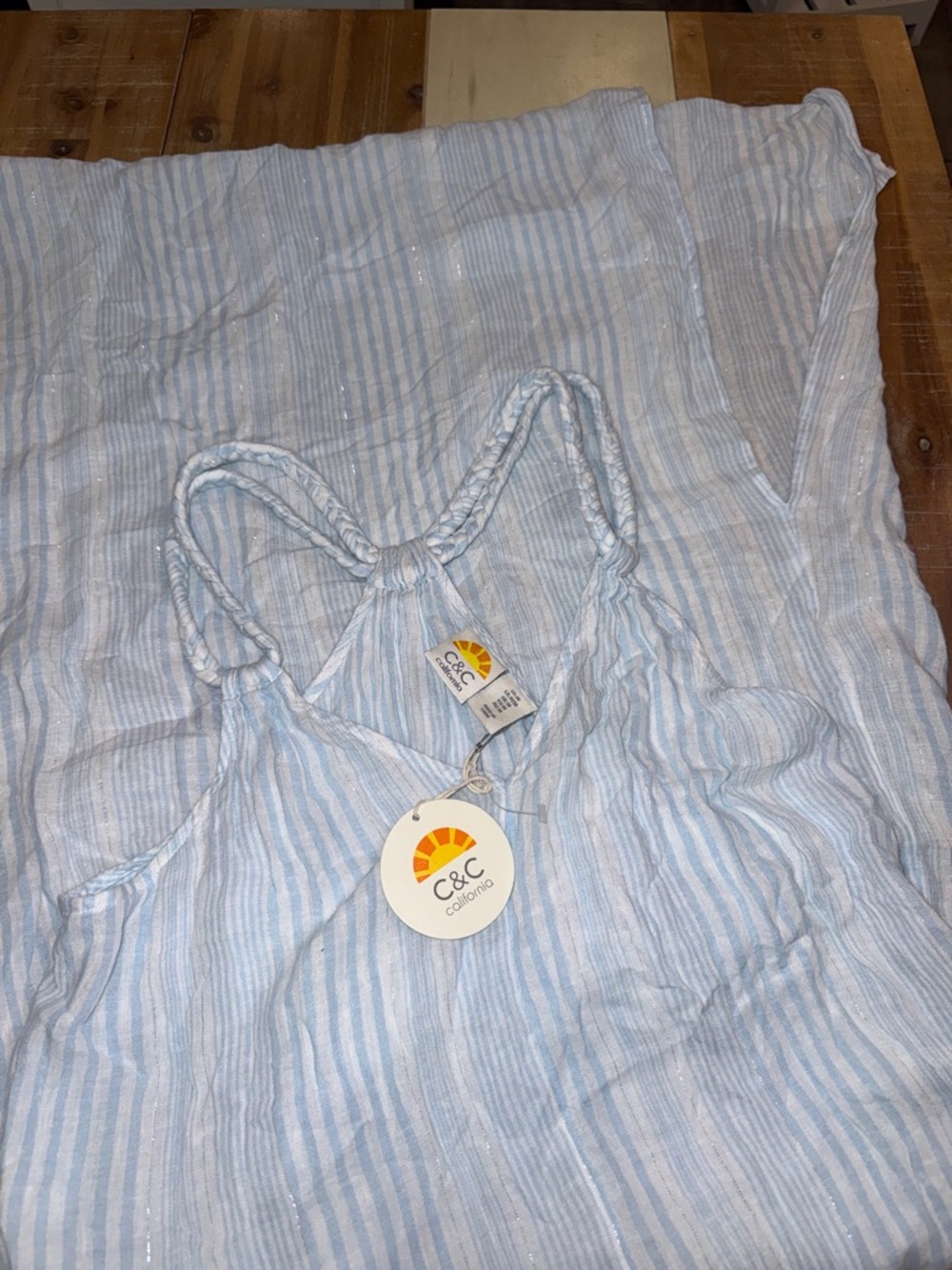 C&C California Pale Blue & White Striped Braided-Strap Maxi Dress - Picture 4 of 7